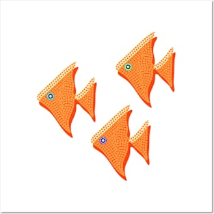 Orange mosaic angelfish fish Posters and Art